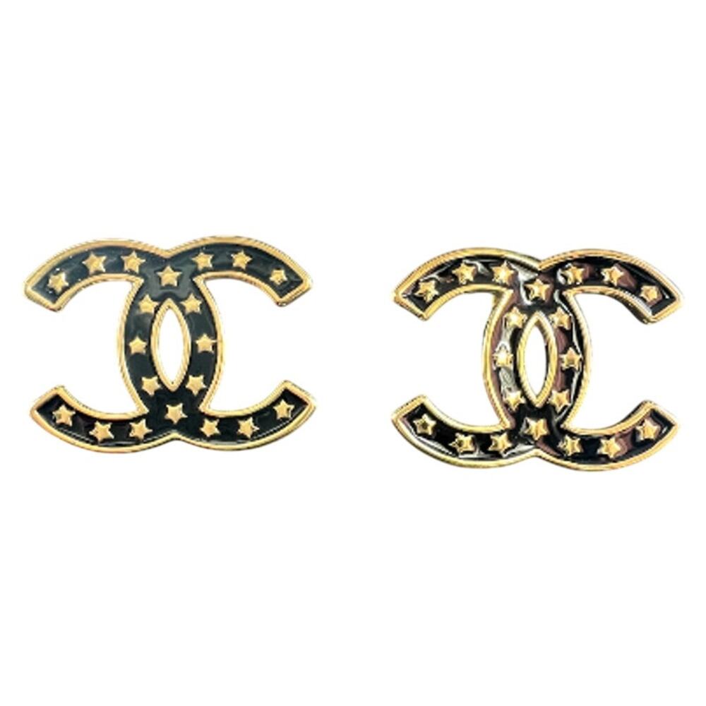 Chanel Gold and Black Interlocking Star CC Stud Earrings Autumn 2023 (CCXX015)
